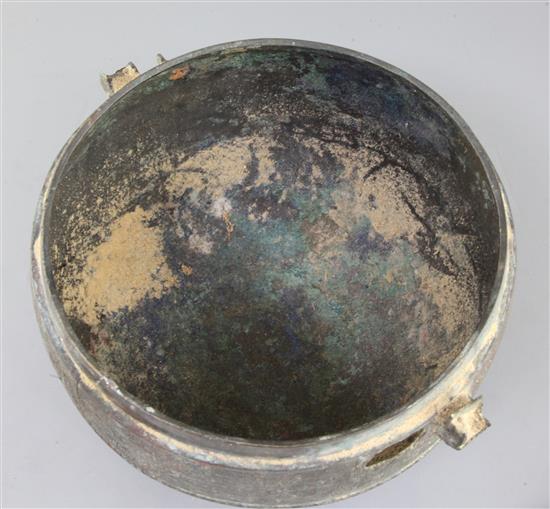 A Chinese archaic bronze ritual food vessel cover from a Dui, Eastern Zhou dynasty/Spring & Autumn period, 5th - 4th century B.C.,